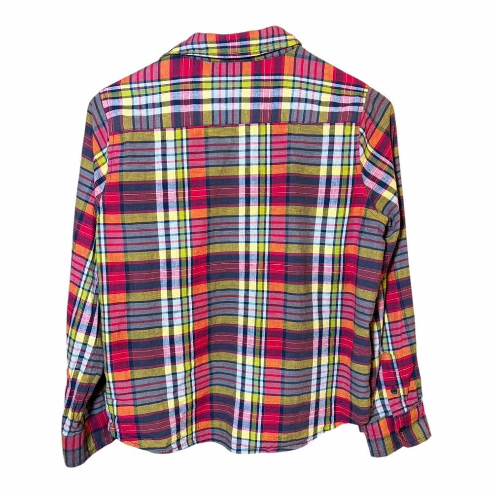 The Great The Cottage Plaid Button Down Shirt Size 2 Boxy Cropped Cotton Linen - Picture 3 of 7